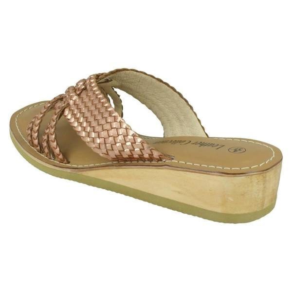 Leather Collection Ladies Leather Collection Low Wedge Platform Sandals F00423