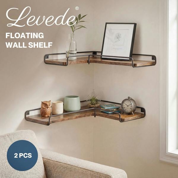 Levede Floating Shelves Set 2PC L-Shaped Corner Shelf Wall Mounted Wood Brown