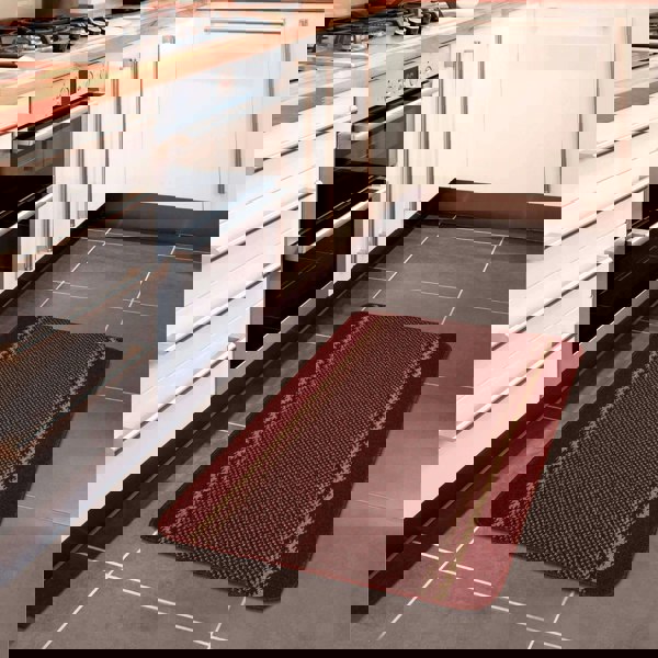 Machine Washable Red Design Mats | Bordered Line | The Rugs