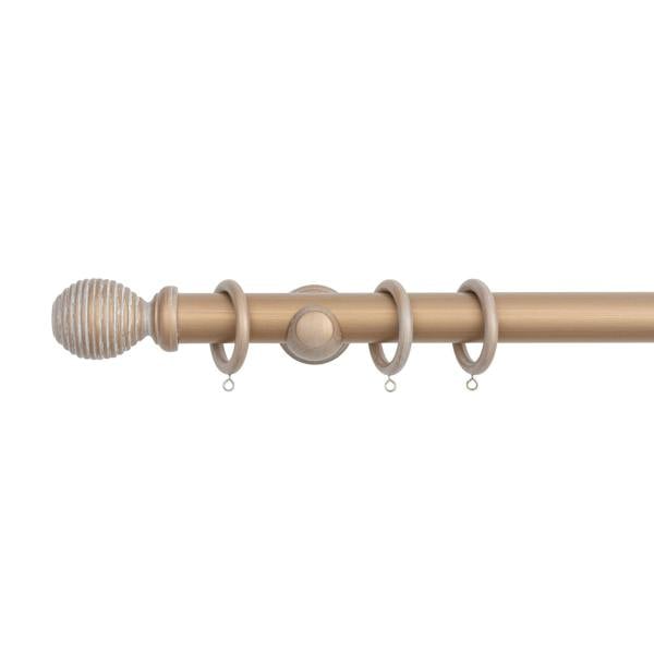 A.Unique Home Ribbed Wooden Curtain Pole with Rings and Fittings, In a Variety of Colours and Sizes (35mm)