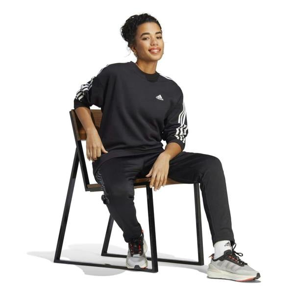 Adidas Womens/Ladies Studio Lounge 3 Stripes Loose Fit Sweatshirt - Black/White - 