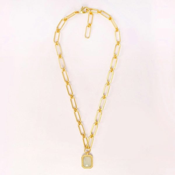 Lila Rasa Paperclip Chain Rectangular White Crystal  Necklace