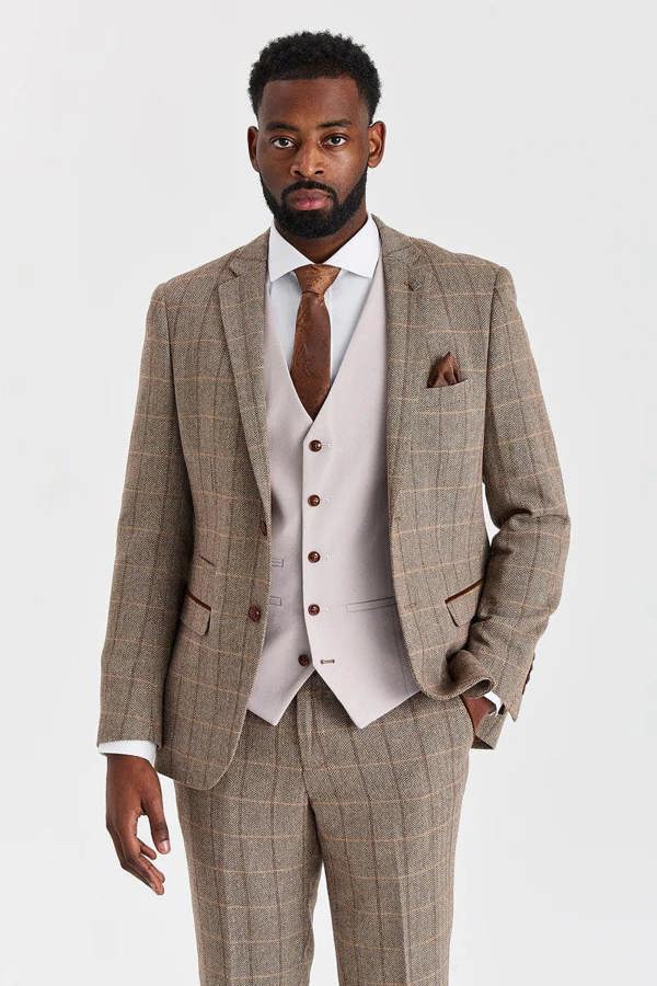 Paul Andrew Harris Brown Tweed Suit with Mayfair Stone Waistcoat