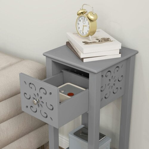 Wyld Haus Elne Set Of 2 Grey Wooden Floral Cut Out Accent Side Tables