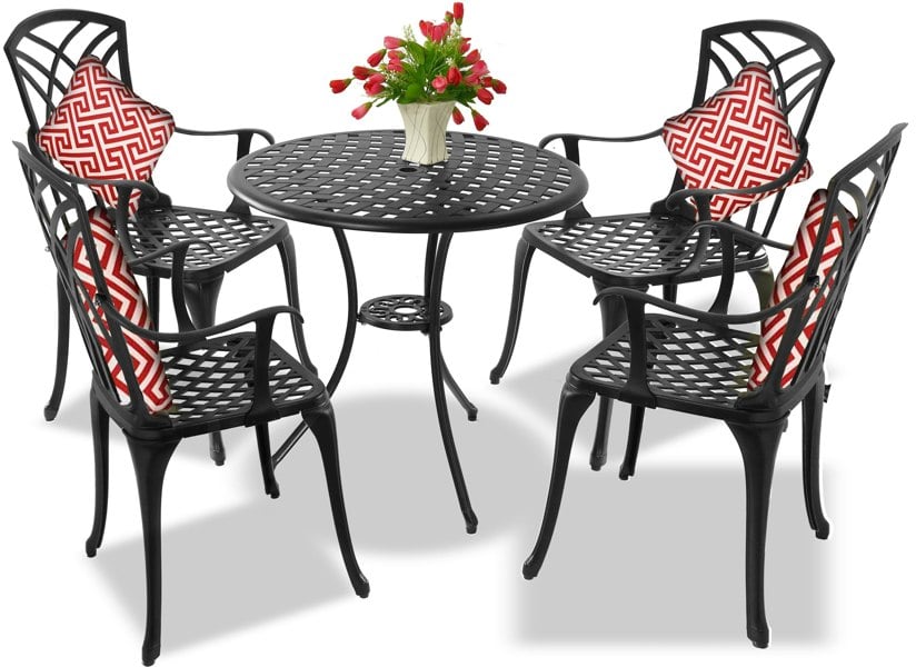 Centurion Supports OSHOWA Garden and Patio Table and 4 Large Chairs with Armrests Cast Aluminium Bistro Set - Black