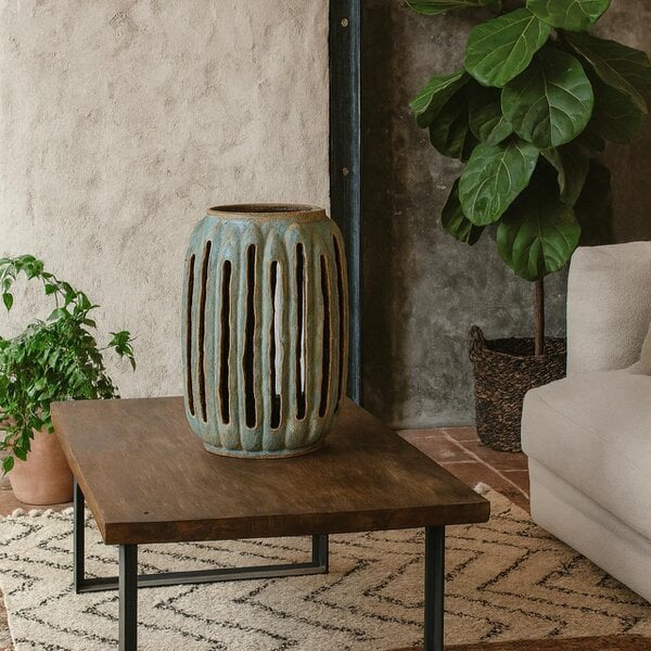 Wyld Haus Tall Textured Ceramic Cut Out Candle Holder Lantern