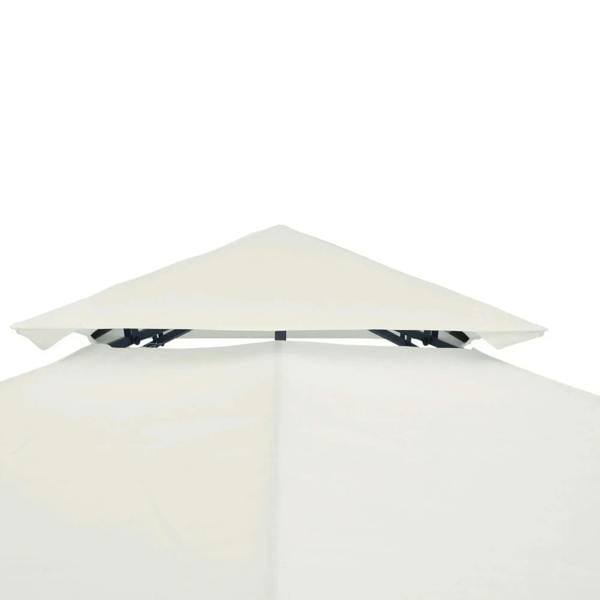 Cream white gazebo canopy fabric with pointed corner and overlapping section.