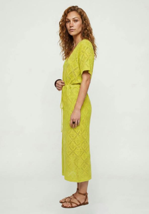 Raffya Santorina Knitted Midi Dress In Chartreuse