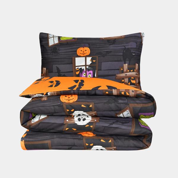 Smart Living Luxury Soft Reversible Haunted House Duvet Cover & Pillowcases - Charcoal