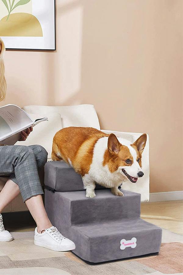 3-Step Upholstered Pet Stairs Climbing Ladder with Detachable Cover