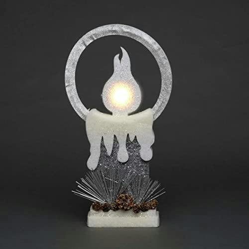 31cm Christmas Battery Operated LED Candle Table Decoration in Grey Glitter Foam image 3