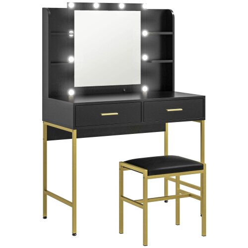 Wyld Haus Taso Kana Black Dressing Table And Stool Set With Integrated Storage