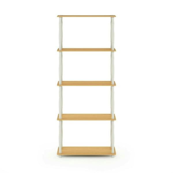 WALPLUS Modern Turn-N-Tube 5-Tier Multipurpose Shelf Display Rack with Classic Tubes, Beech/White for Study Room