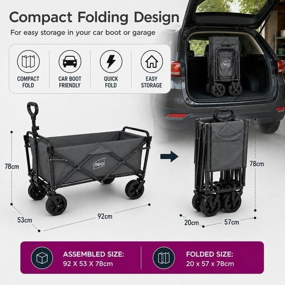 Neo Direct Neo Grey Folding Wagon Garden Cart 138L 120kg