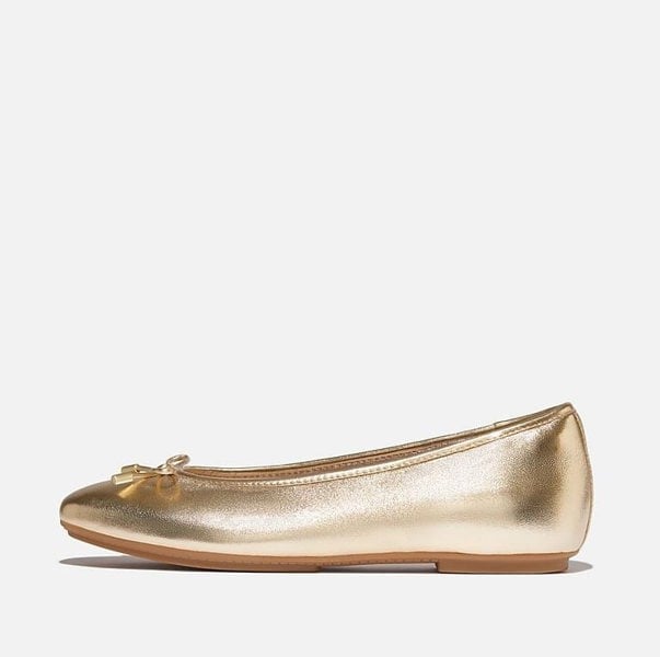 FitFlop Delicato Metallic Leather Women's Platino Ballet Flats