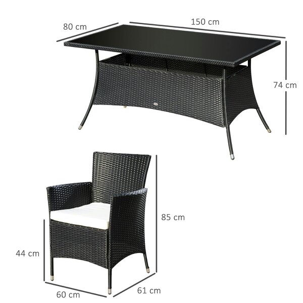 Wyld Haus Loreke Black Rattan 6 Seater Outdoor Dining Set With Armchairs And Glass Top Table