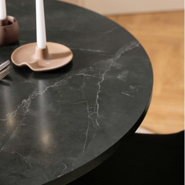 Furniture To Go Amble Round Dining Table with Black Marble Melamine Top & Black Legs