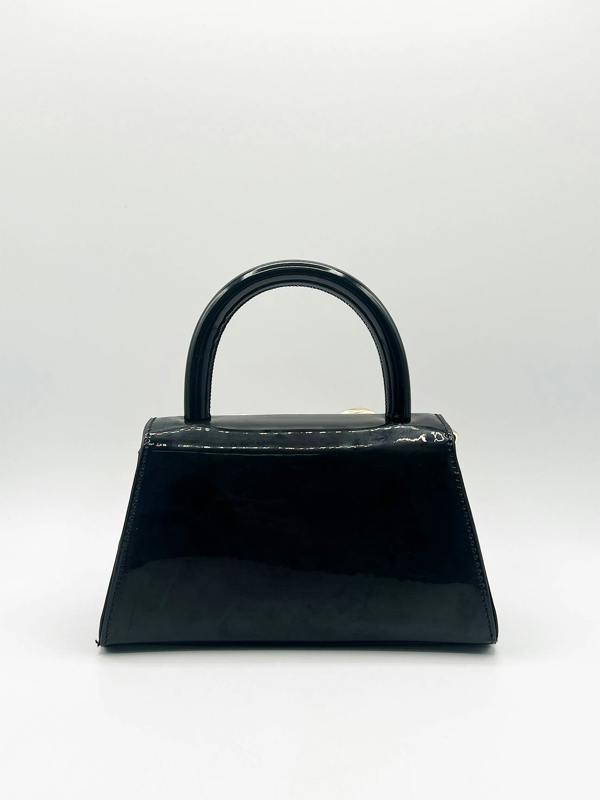 SVNX Metallic Bow Top Handle Bag in Black
