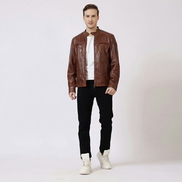 PRIMEHIDE Leather Biker Jacket Thomas Antique Brown