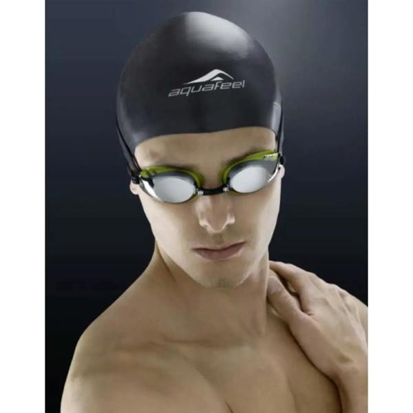 Aquafeel Bullitt silicone adult swim cap in black with silver and green accents