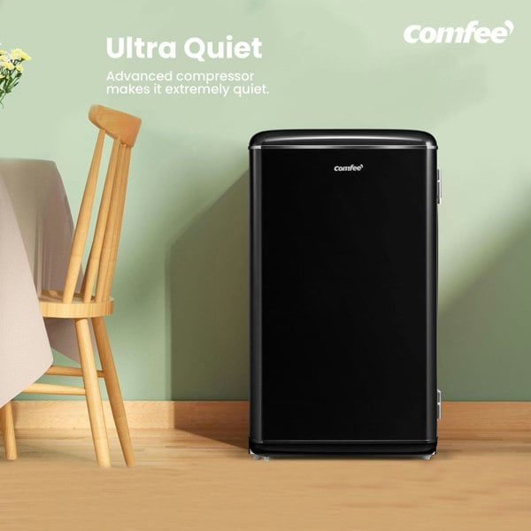 COMFEE' RCD93WH2UKRT(E) 93L Retro Freestanding Fridge with Chiller Box Living and Home Black 