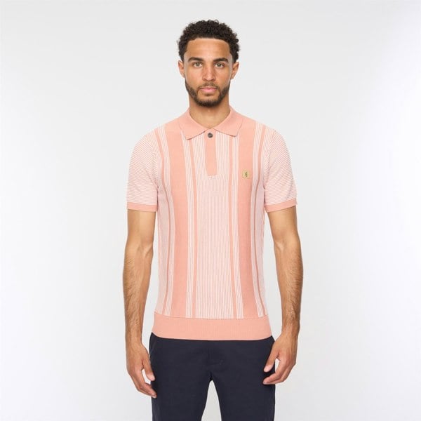 Gabicci V54GM04 Mens Dante Short Sleeve Pattern Knitted Polo Gabicci Vintage - PEACH