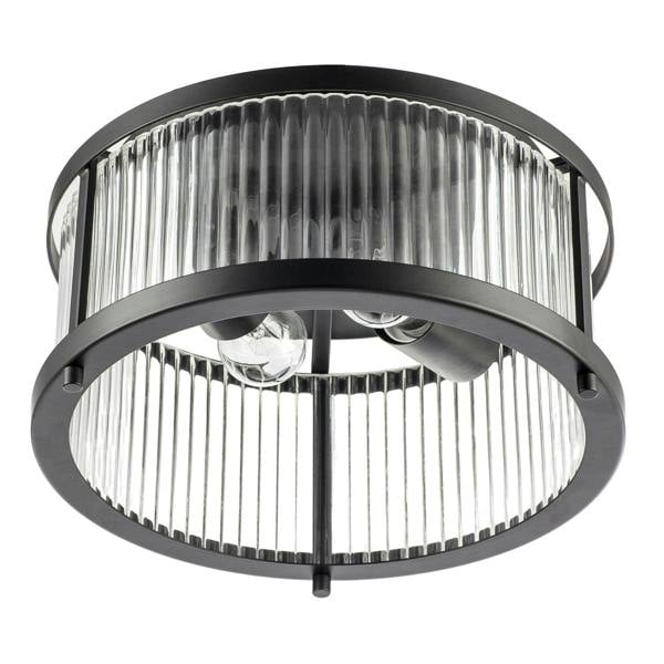 Sleek Matte Black Flush Ceiling Light with Fluted Ribbed Clear Glass Image 1