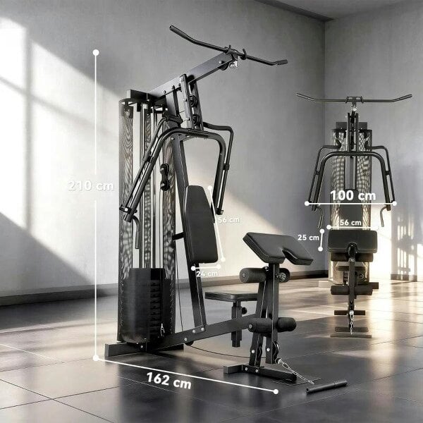 Multi Gym with Adjustable Seat and Back, All in One Home Gym Machine with 45kg Weight Stack for Full Body Strength Training