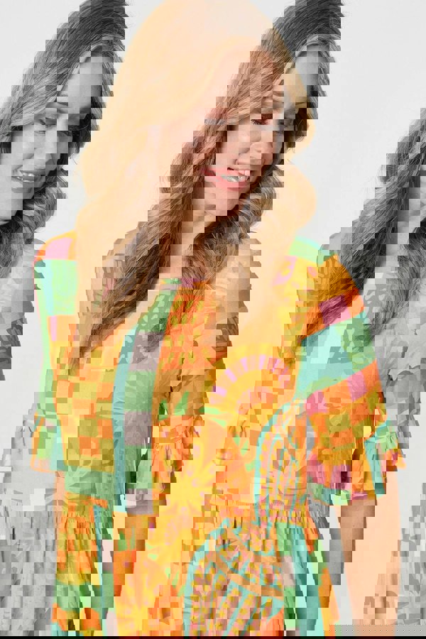 Orange | Tropical Tile Print Smock Dress
