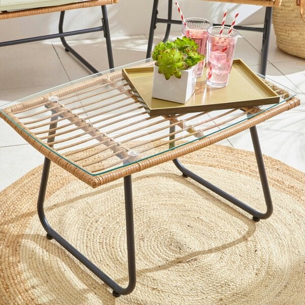 Neo Beige 4 Piece Wicker Bamboo Style Garden Sofa, Table & Chairs Set