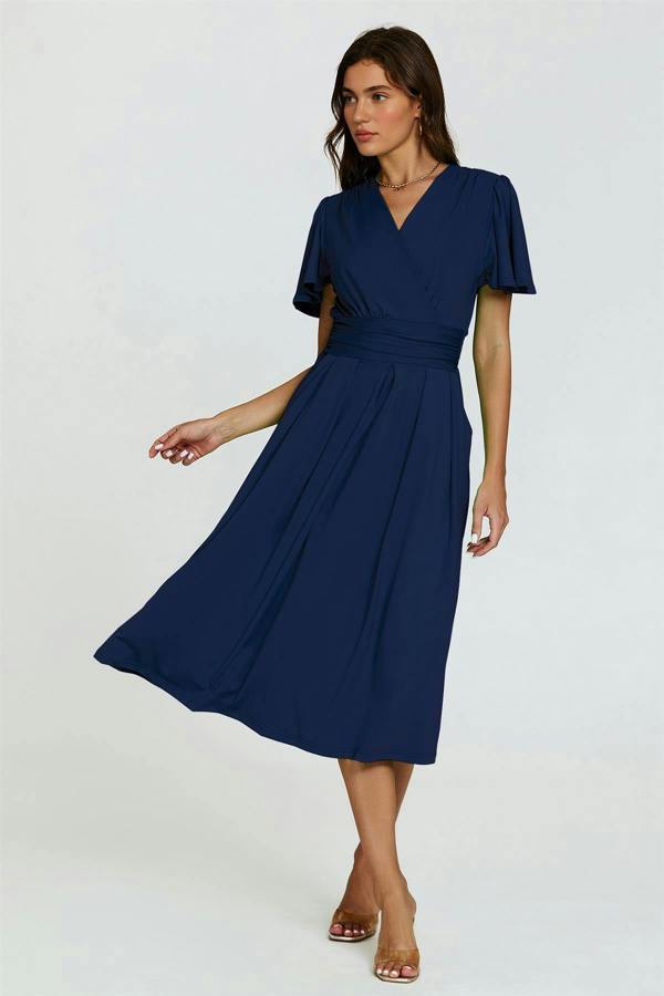 FS Collection Angel Sleeve Jersey Midi Dress In Navy