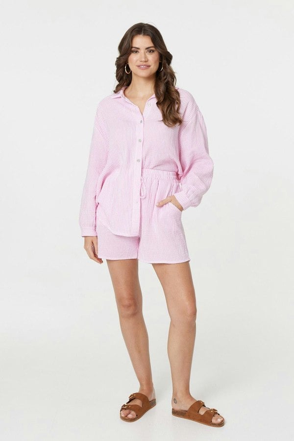 Pink | Striped Tie Waist Relaxed Shorts