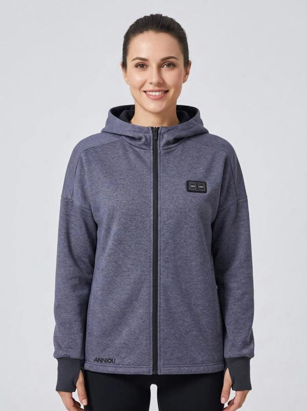 Anniou Womens Full-Zip Heated Hoodie - Grey