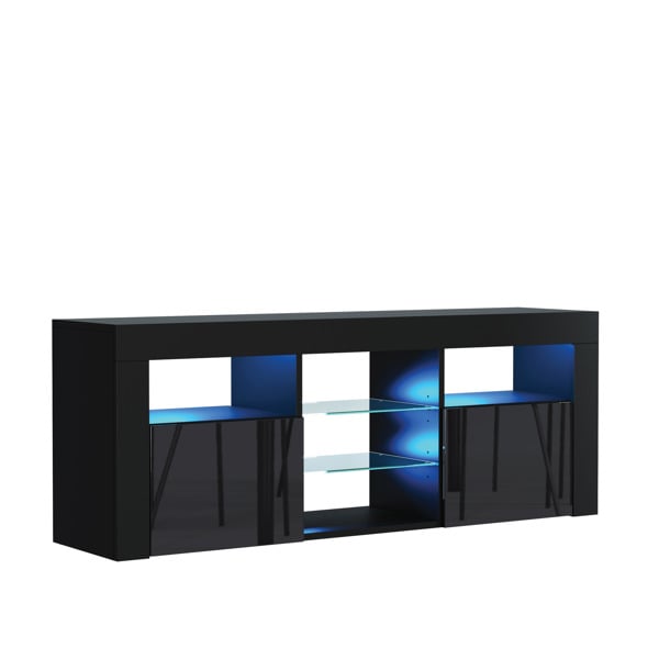 Mex Furniture Stylish 145cm Modern TV Unit with Black Gloss Doors and Spacious Cabinet Storage