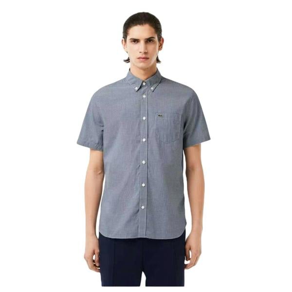 Lacoste Mens Regular Short-Sleeved Shirt - White/Navy Blue - 