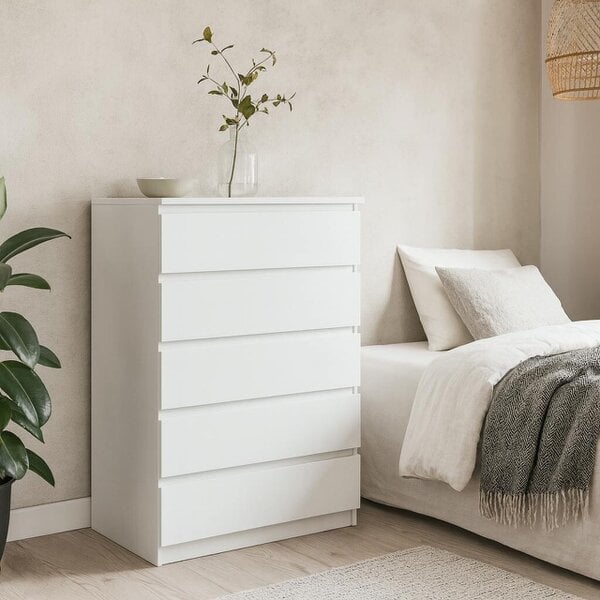 Wyld Haus Budapest Tall White Wooden Chest 5 Drawers