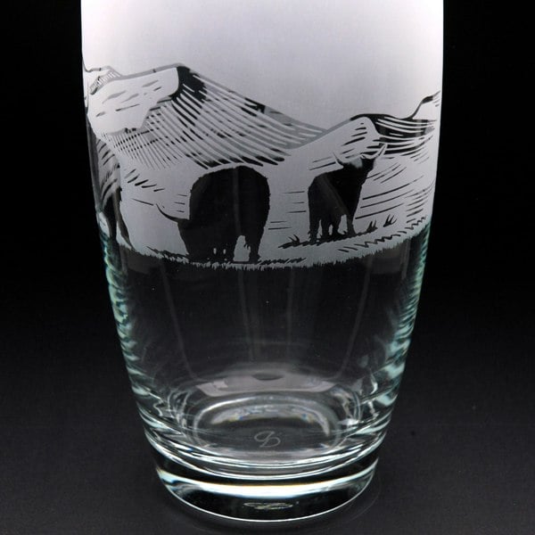 Glyptic Glass Art Highland Cow Glass Botanica Vase - Hand Etched/Engraved Gift