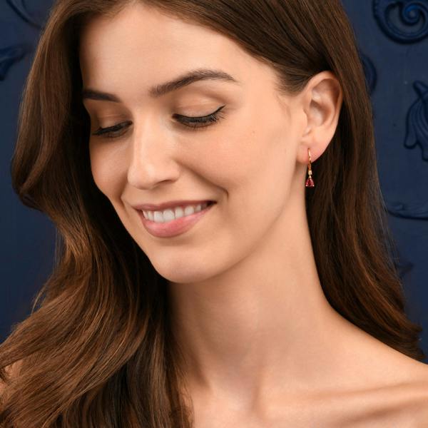 namana Gold Plated Sterling Silver Red Pear Drop Cubic Zirconia Leverback Dangle Earrings