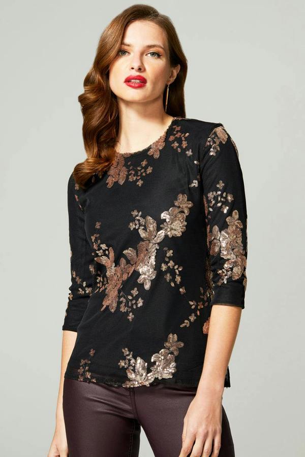 HotSquash Sequin Party Top - Gold Flowers - 8