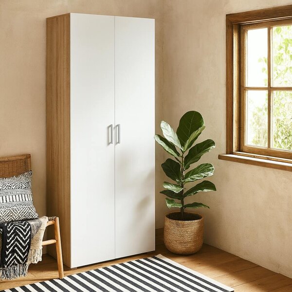Wyld Haus Wilde Natural Oak Wood Effect and White Gloss Wardrobe 2 Doors