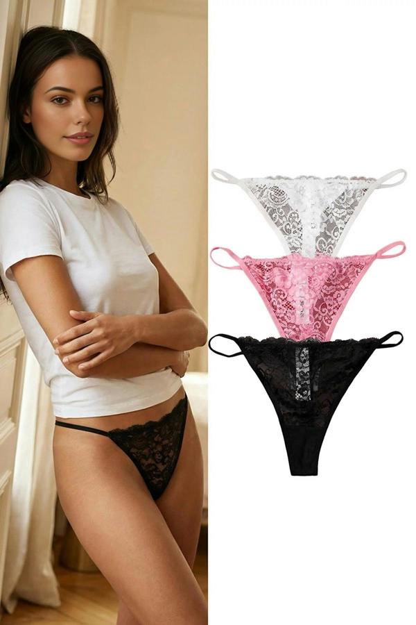 WOVCOR 3-Pack Lace Thong Knitted Panties