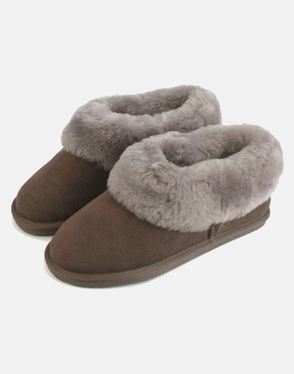 Women's Heather Sheepskin and Suede Slipper Boots – Truffle - British Boxers