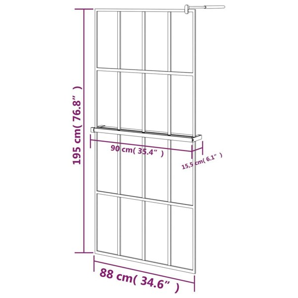 Berkfield Walk-in Shower Wall with Shelf Black 90x195 cm ESG Glass&Aluminium