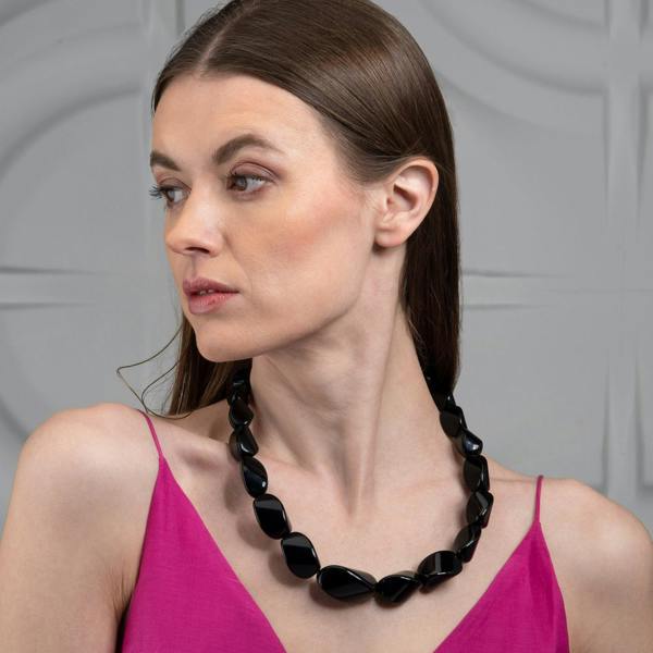 Twisted Black Chunky Statement Necklace for Women - namana.london