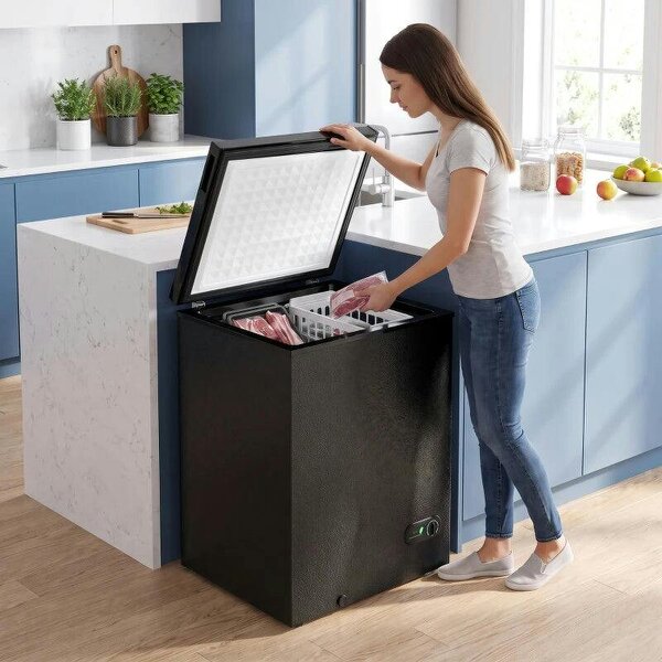 91L Freestanding Chest Freezer with Removable Storage Basket, Chest Freezer with Mechanical Temperature Control, Black