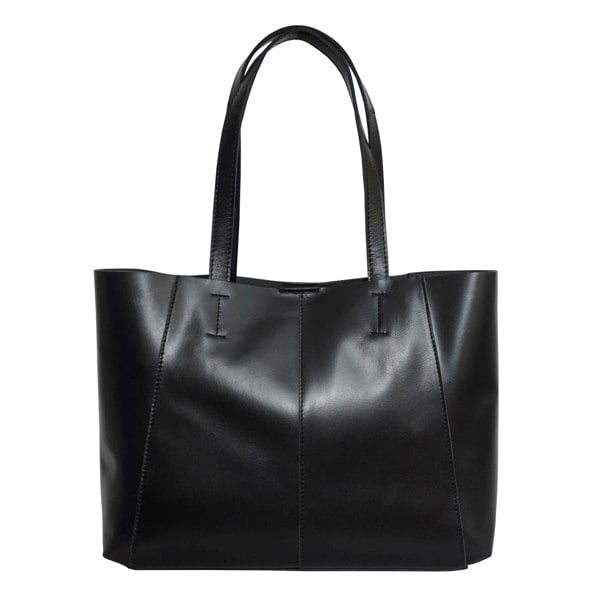 Assots London 'ADELA' Black Smooth Real Leather Unlined Designer Tote Bag