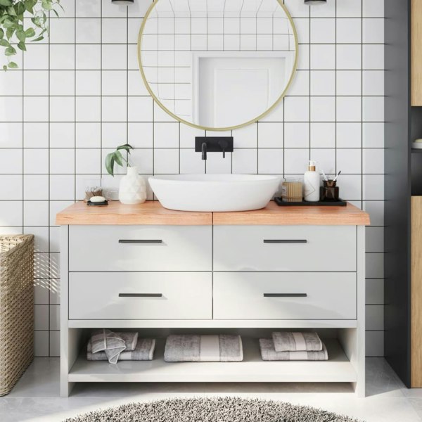 Berkfield Bathroom Countertop Light Brown 140x60x6 cm Treated Solid Wood
