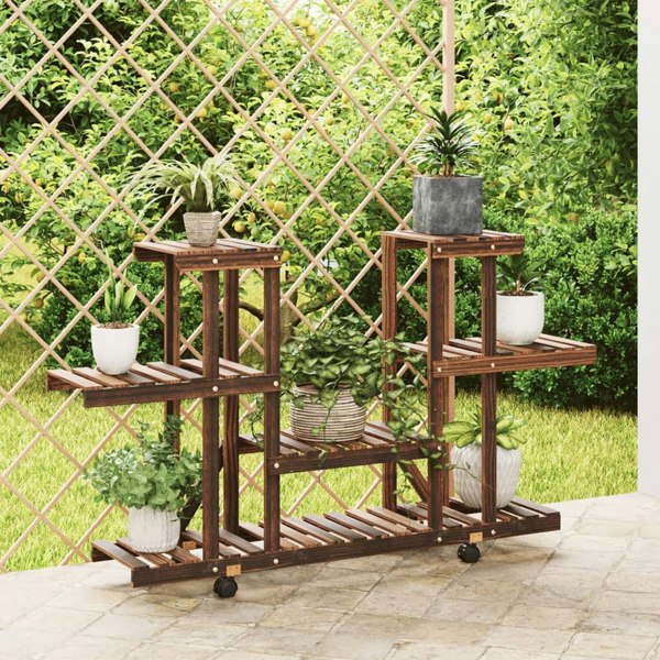 Berkfield Flower Stand with Wheels 110x25x78 cm Solid Wood Fir