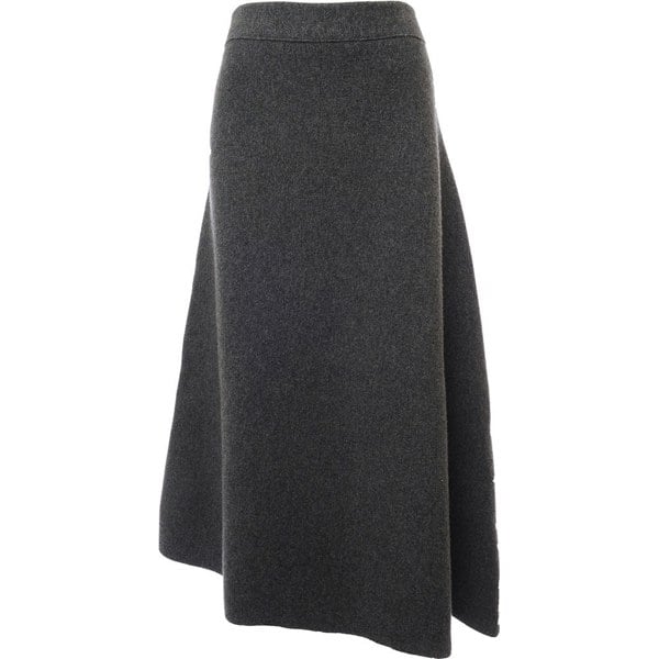Jil Sander Womens Wool Cashmere Blend Bi Colour Double Face Asymmetrical Midi Knitted Skirt in Grey