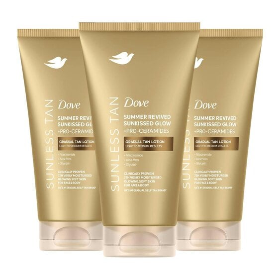 Dove Summer Revived Tanning Lotion 75ml 3 Pack, Light to Medium Sunkissed Glow